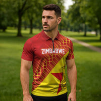 Custom Zimbabwe Cricket Zipper Polo Shirt Flame Warriors Zimbabwe Spirit - Wonder Print Shop