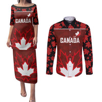 Custom Canadian Rugby Couples Matching Puletasi and Long Sleeve Button Shirt Maple Leaves Sporty Art Style Red Color - Wonder Print Shop