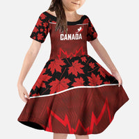 Custom Canadian Rugby Family Matching Off The Shoulder Long Sleeve Dress and Hawaiian Shirt Maple Leaves Sporty Art Style Red Color - Wonder Print Shop