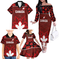 Custom Canadian Rugby Family Matching Off The Shoulder Long Sleeve Dress and Hawaiian Shirt Maple Leaves Sporty Art Style Red Color - Wonder Print Shop