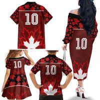 Custom Canadian Rugby Family Matching Off The Shoulder Long Sleeve Dress and Hawaiian Shirt Maple Leaves Sporty Art Style Red Color - Wonder Print Shop