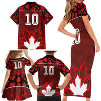 Custom Canadian Rugby Family Matching Short Sleeve Bodycon Dress and Hawaiian Shirt Maple Leaves Sporty Art Style Red Color - Wonder Print Shop