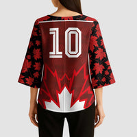 Custom Canadian Rugby Kimono Sleeve Blouse Maple Leaves Sporty Art Style Red Color - Wonder Print Shop