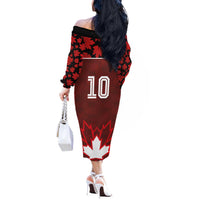 Custom Canadian Rugby Off The Shoulder Long Sleeve Dress Maple Leaves Sporty Art Style Red Color - Wonder Print Shop