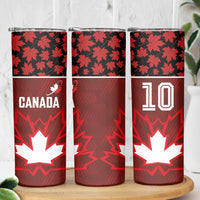 Custom Canadian Rugby Skinny Tumbler Maple Leaves Sporty Art Style Red Color - Wonder Print Shop