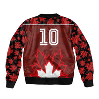 Custom Canadian Rugby Sleeve Zip Bomber Jacket Maple Leaves Sporty Art Style Red Color - Wonder Print Shop