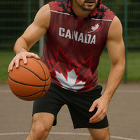 Custom Canadian Rugby Sleeveless Hoodie Maple Leaves Sporty Art Style Red Color - Wonder Print Shop