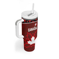 Custom Canadian Rugby Tumbler With Handle Maple Leaves Sporty Art Style Red Color - Wonder Print Shop