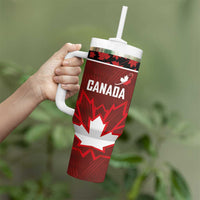 Custom Canadian Rugby Tumbler With Handle Maple Leaves Sporty Art Style Red Color - Wonder Print Shop