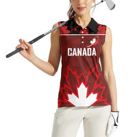 Custom Canadian Rugby Women Sleeveless Polo Shirt Maple Leaves Sporty Art Style Red Color - Wonder Print Shop