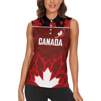 Custom Canadian Rugby Women Sleeveless Polo Shirt Maple Leaves Sporty Art Style Red Color - Wonder Print Shop