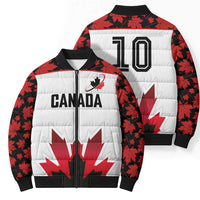 Custom Canadian Rugby Bomber Puffer Jacket Maple Leaves Sporty Art Style White Color - Wonder Print Shop
