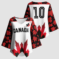 Custom Canadian Rugby Kimono Sleeve Blouse Maple Leaves Sporty Art Style White Color - Wonder Print Shop