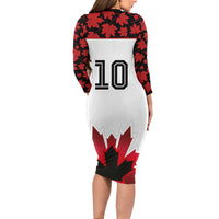 Custom Canadian Rugby Long Sleeve Bodycon Dress Maple Leaves Sporty Art Style White Color - Wonder Print Shop
