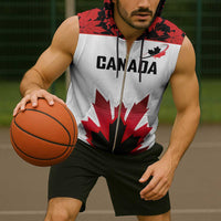 Custom Canadian Rugby Sleeveless Zip Hoodie Maple Leaves Sporty Art Style White Color - Wonder Print Shop