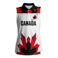 Custom Canadian Rugby Women Sleeveless Polo Shirt Maple Leaves Sporty Art Style White Color - Wonder Print Shop