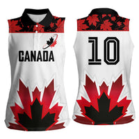 Custom Canadian Rugby Women Sleeveless Polo Shirt Maple Leaves Sporty Art Style White Color - Wonder Print Shop