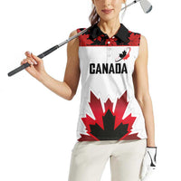 Custom Canadian Rugby Women Sleeveless Polo Shirt Maple Leaves Sporty Art Style White Color - Wonder Print Shop