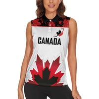Custom Canadian Rugby Women Sleeveless Polo Shirt Maple Leaves Sporty Art Style White Color - Wonder Print Shop