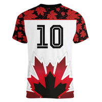 Custom Canadian Rugby Women V-Neck T-Shirt Maple Leaves Sporty Art Style White Color - Wonder Print Shop