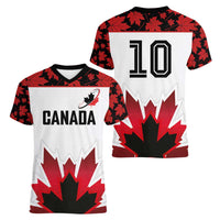 Custom Canadian Rugby Women V-Neck T-Shirt Maple Leaves Sporty Art Style White Color - Wonder Print Shop