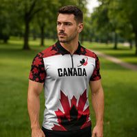 Custom Canadian Rugby Zipper Polo Shirt Maple Leaves Sporty Art Style White Color - Wonder Print Shop