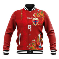 Custom Norway Football Baseball Jacket Norge Viking and Rosemaling Ornament