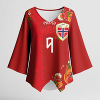 Custom Norway Football Kimono Sleeve Blouse Norge Viking and Rosemaling Ornament