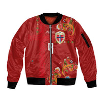 Custom Norway Football Sleeve Zip Bomber Jacket Norge Viking and Rosemaling Ornament