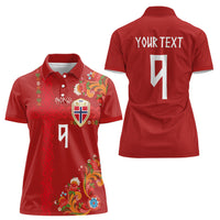 Custom Norway Football Women Polo Shirt Norge Viking and Rosemaling Ornament
