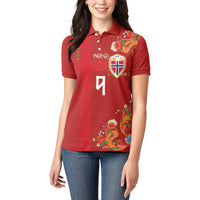 Custom Norway Football Women Polo Shirt Norge Viking and Rosemaling Ornament