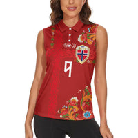 Custom Norway Football Women Sleeveless Polo Shirt Norge Viking and Rosemaling Ornament
