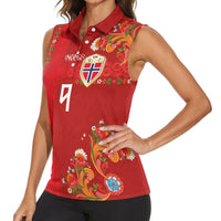Custom Norway Football Women Sleeveless Polo Shirt Norge Viking and Rosemaling Ornament
