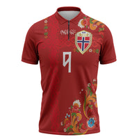 Custom Norway Football Zipper Polo Shirt Norge Viking and Rosemaling Ornament