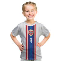 Custom Norway Football Kid T Shirt Norge Viking Ornament Vertical Stripe Sporty Style