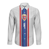 Custom Norway Football Long Sleeve Button Shirt Norge Viking Ornament Vertical Stripe Sporty Style