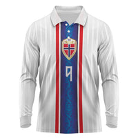 Custom Norway Football Long Sleeve Polo Shirt Norge Viking Ornament Vertical Stripe Sporty Style