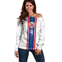 Custom Norway Football Off Shoulder Sweater Norge Viking Ornament Vertical Stripe Sporty Style