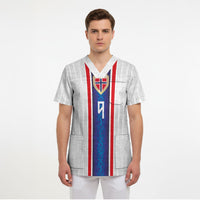 Custom Norway Football Scrub Top Norge Viking Ornament Vertical Stripe Sporty Style