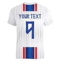 Custom Norway Football Women V-Neck T-Shirt Norge Viking Ornament Vertical Stripe Sporty Style
