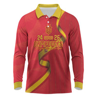 Custom Spain Football Long Sleeve Polo Shirt World Champions and Kings of Europe