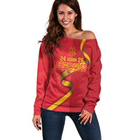 Custom Spain Football Off Shoulder Sweater World Champions and Kings of Europe
