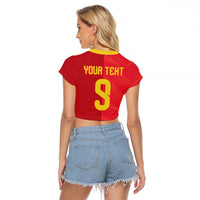 Custom Spain Football Raglan Cropped T Shirt World Champions and Kings of Europe