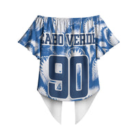 Cape Verde Football Off Shoulder Wrap Waist Top Blue Sharks - Unbeaten in 90 Minutes