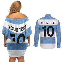 Custom Argentina Rugby 2024 Couples Matching Off Shoulder Short Dress and Long Sleeve Button Shirt Vamos Los Pumas with Jaguar and Floral Pattern - Wonder Print Shop