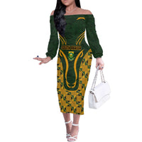 Custom South Africa Rugby 2024 Family Matching Off The Shoulder Long Sleeve Dress and Hawaiian Shirt Go Champion Springboks and Kente Pattern - Wonder Print Shop