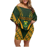 Custom South Africa Rugby 2024 Family Matching Off Shoulder Short Dress and Hawaiian Shirt Go Champion Springboks and Kente Pattern - Wonder Print Shop