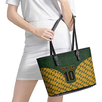 Custom South Africa Rugby 2024 Leather Tote Bag Go Champion Springboks and Kente Pattern - Wonder Print Shop