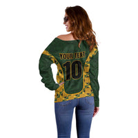 Custom South Africa Rugby 2024 Off Shoulder Sweater Go Champion Springboks and Kente Pattern - Wonder Print Shop