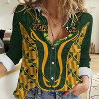 Custom South Africa Rugby 2024 Women Casual Shirt Go Champion Springboks and Kente Pattern - Wonder Print Shop
